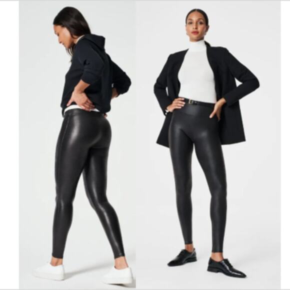 Spanx Faux Leather Leggings Tights Black Size Large - Picture 1 of 6